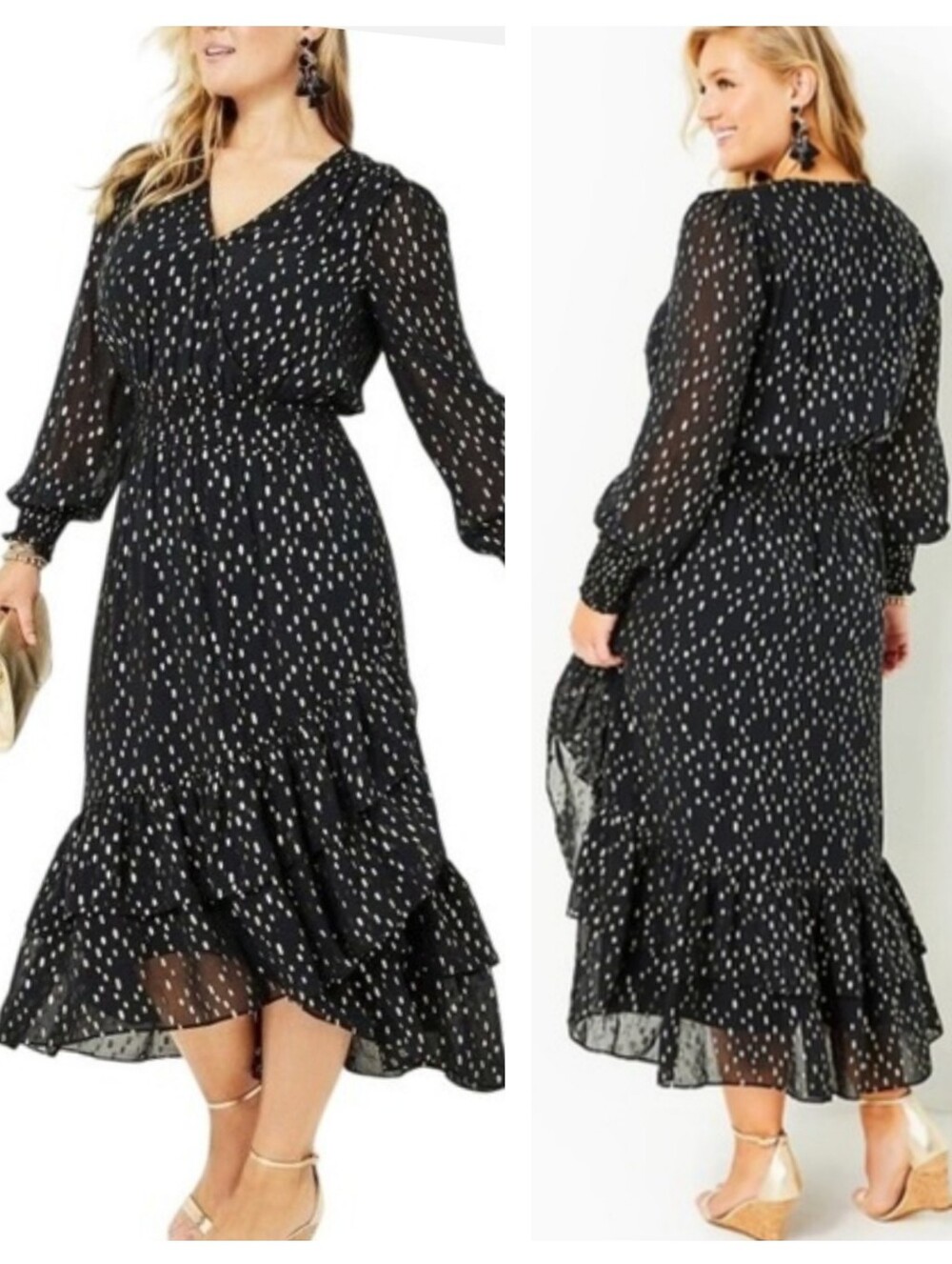 LILLY PULITZER Cristiana Midi Dress Onyx Viscose Metallic Clip Dobby Size 16